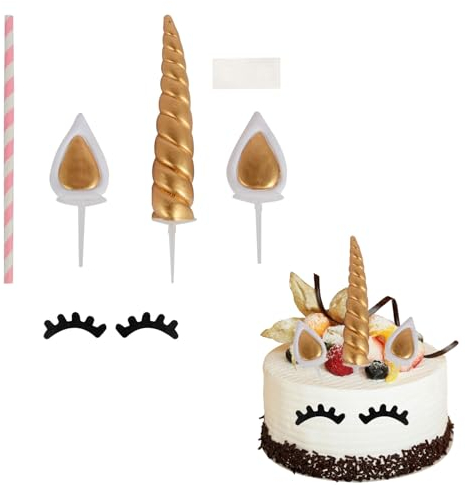 Gold Einhorn Kuchen Topper - 6 Stück Handarbeit Tortendeko für Geburtstag/Hochzeit Party - Aufsätze und Deko Toppers für Mädchen