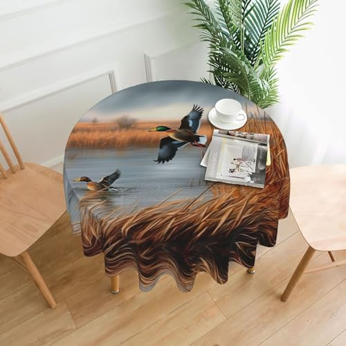 FJQWKLF Mantel Redondo de Caza Volando Pato Salvaje, Impermeable, Resistente a Las Arrugas, Reutilizable. Utilizado en cocinas, restaurantes y Fiestas. 60 Pulgadas.