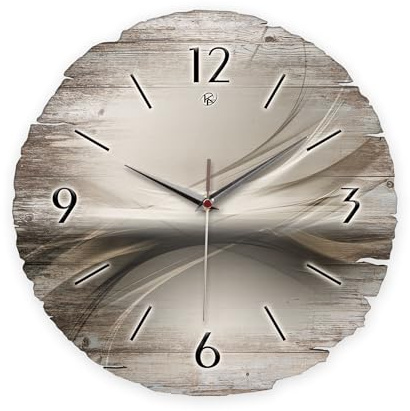 Kreative Feder Runde Wanduhr „Silverline“ aus Naturholz mit flüsterleisem Uhrwerk; Durchmesser 30cm (Silverline, leises Funkuhrwerk)