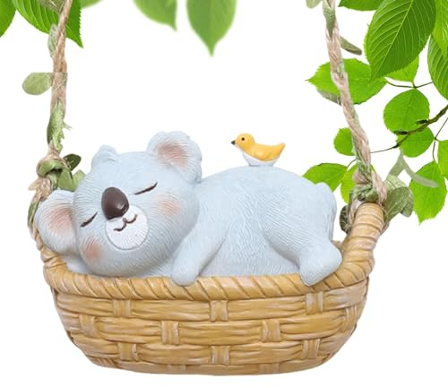 Bexdug Schaukel-Gartenstatue, Outdoor-Schaukel-Harzstatue - Cartoon-Harz-Tier-Gartenskulptur | Kleine Cartoon-Dekoration in Tierform für Rasenflächen, Schlafzimmer, Arbeitszimmer und Innenhöfe