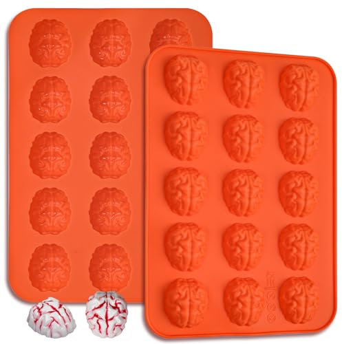 Webake Silikonform Gehirn Form Silikon 2 Stück Silikonform Halloween Schokoladenform Gehirn Backform für Schokolade, Süßigkeiten, Gelee