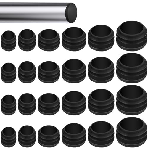 Realure 120 Stück Lamellenstopfen Rund, Schwarz Rohrstopfen 12mm 16mm 20mm 22mm 25mm 30mm, Hart Kunststoffstopfen für Rohre, Rohrkappen Rund für Abdichtung von Rohren, Stuhlbeinkappen Gartenstühle