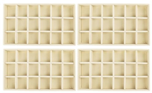 Nwvuop 4 Pack Velvet Jewellery Organiser Tray 18-Compartment Earring Storage Organiser Stackable Jewellery Drawer Tray, Beige