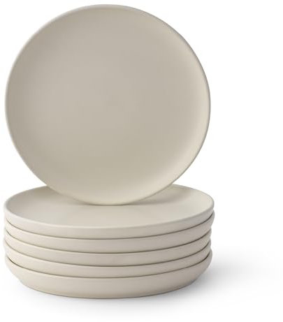 JoyJolt Mesa Platos de ensalada de gres, platos redondos de 20.3 cm, aptos para lavavajillas y microondas, juego de 6, vajilla rústica moderna, aperitivos, postres, cenas, platos de cocina, color