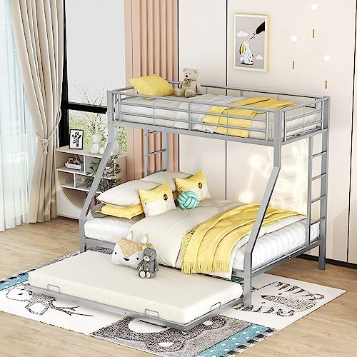 KAZZIO Etagenbett, Metallbett mit ausziehbarem Bett,mit Leiter auf beiden Seiten für Kinder, Jugendliche, Erwachsene, einfach zu montieren, 90(140) x200cm (Weiß)