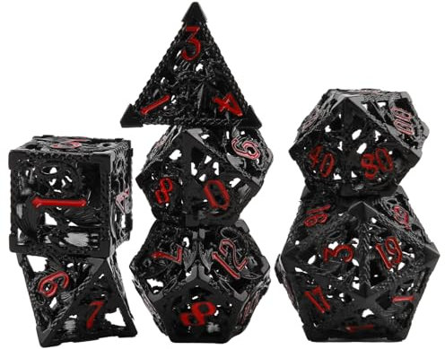DND Würfel Set, 7-teilig Hohles 3D Drachen Metall D&D Würfel Polyedrische Würfelset Metall Spielwürfel für Dungeons and Dragons Pathfinder RPG MTG Pathfinder