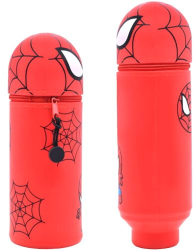 GDFJBG 2-in-1 Weiche Silikontasche, Cartoon Federmäppchen - Rote Federtasche Anime aus weichem Silikon für Stifte Federmappe und Stiftehalter (Rote Spinne)