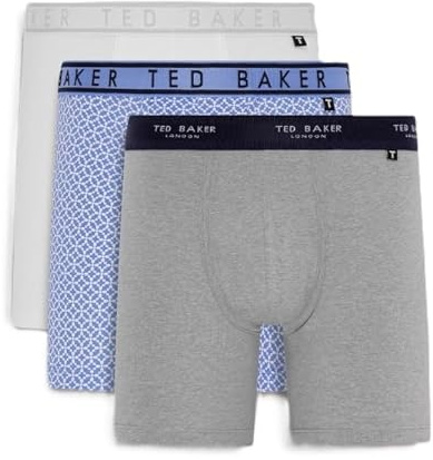 Ted Baker 3-Pack Cotton Boxer Brief Size XL White/Blue Tile/Heather Grey