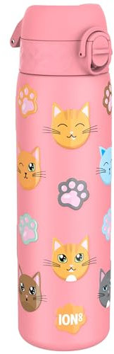 ION8 Gourde Isotherme Inox, 500ml, Anti-Fuite, Facile à Ouvrir, Verrouillage Sécurisé, Lavable au Lave-Vaisselle, Poignée de Transport, Facile à Nettoyer, Acier Inoxydable, Motif Chats