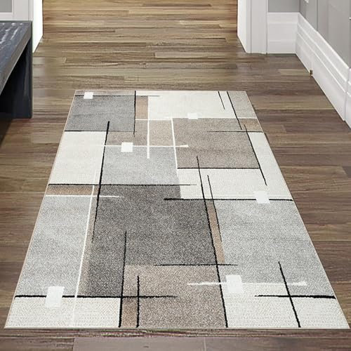 Teppich-Traum Teppich Wohnzimmerteppich Flurläufer strapazierfähig elegant geometrisches Muster in dezenten Creme- und Grautönen 80 x 140 cm
