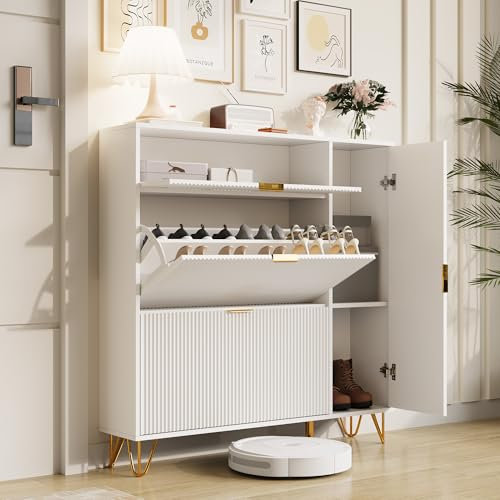 YGHQAP Zapatero, zapatero estrecho, color blanco con 2 puertas, 3 estantes y 2 puertas, zapatero ajustable, cómoda para entrada de pasillo (blanco, A)
