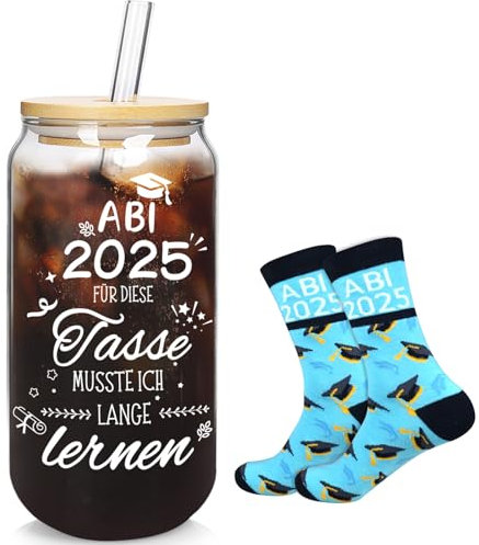 ANOTION Abitur 2025 Geschenke,Abitur 2025 Bestandenen Glas Abi 2025 Socken Bestandene Prüfung Geschenk,Abitur Prüfungserfolge,Abitur 2025 Geschenke-Weiß