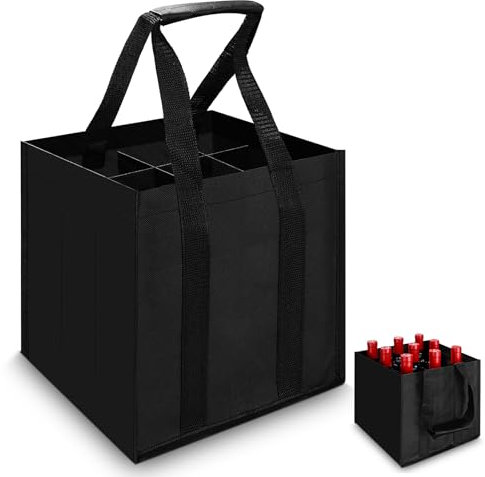 Mexgcom Sac à Bouteille Pour 9 Compartiments, Sac de Bouteille Pour 1,5 Litre de Bouteilles, Porte-Bouteille avec Velcro, Poche à Main Pour Hommes RéUtilisable Pour les Bouteilles d'Eau (27*27*27CM)