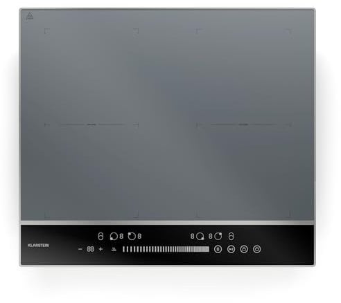 Klarstein DualTone Flex Placa Inducción - 4 Zonas Flexibles, 7200W, Control Deslizante, Thermoboost, Temporizador, Marco de Aluminio, Pantalla Led Blanca, Plateada