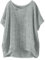 Blusa da donna in lino morbida, mussola, cotone, a maniche corte, oversize, lunga, con scollo rotondo, estiva, per il tempo libero, taglie forti, Grigio 28, L
