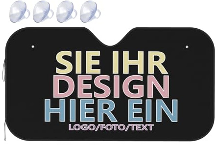 Personalisierte Foto Auto Sonnenschutz Abdeckung windschutzscheibe für frontscheiben Mit Eigenem Logo Text windschutzscheibenabdeckung mit personalisiert Motiv Bedrucken faltbar Schwarz 140cm x 76cm