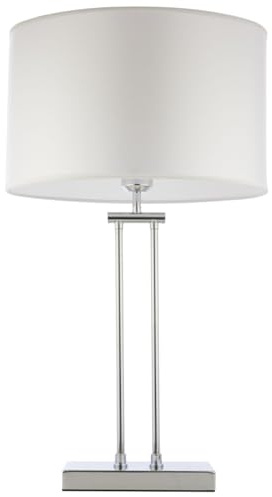 Licht-Erlebnisse Tischlampe Stoff Metall 60 cm hoch in Chrom Weiß E27 Modern Kabelschalter Nachttischlampe Schlafzimmer Beistelllampe Wohnzimmer