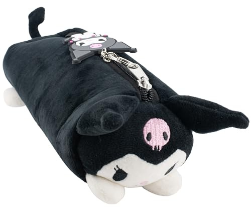 AI ACCESSORY INNOVATIONS Kuromi Soft Plush Multi-Function Storage Case, Hello Kitty Plush Bag Charm with 3D Features, Black