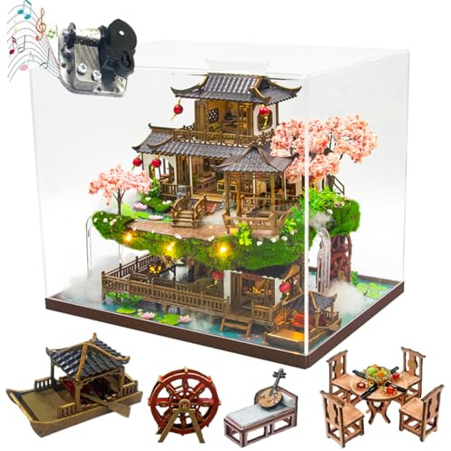 TOPBSFARNY Kit de maison de poupée miniature DIY à l'échelle 1:24 - Style chinois - Cottage DIY - Pays des merveilles - Bâtiment de ville ancienne - Villa - Modèle de maison fait main - Cadeau