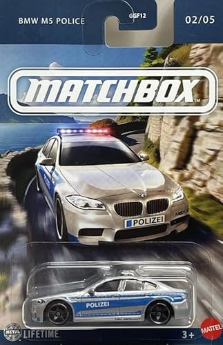 Matchbox BMW M5 Police [Silber & Blau] 02/05, Maßstab 1:64, Druckguss-Spielzeugfahrzeug