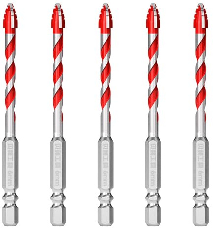 VEGCOO Brocas Porcelanico 6 mm, Broca Profesional de Aleación de Carburo de Tungsteno para Vidrio, Hormigón, Cerámica, Metal y Madera (5pcs)