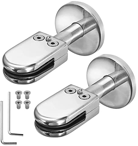 pinces à verre, Lot de 2 pinces à verre rondes en acier inoxydable 304 avec supports inférieurs, réglables for sol, plus fiables(10~12mm,40mm high)