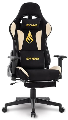 Symino Gaming Chair with Footrest, Computer Chair for Teens with Headrest and Lumbar Support, Ergonomic PC Chair, Height Adjustable Rotating Task Chairs, Black Beige