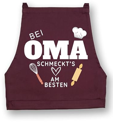 NIMAMA Kochschürze Damen Schürze Bei Oma schmeckts am besten Küchenschürze für Frauen als Geschenk zum Muttertag mit Statement Spruch