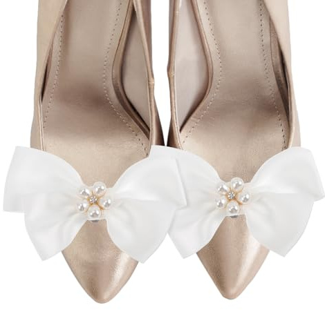 HORIALENCE Abnehmbare Brautschuhclips mit Schleife und Perlen Schuhclip für Damen Weiß Leicht Ansteckbar für Hochzeit