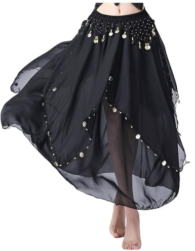 Wahrsagerin Kostüm Damen – Bauchtanz Rock Lang mit Pailletten, Asymmetrischer Tanzrock aus Chiffon, Orientalisches Kostüm für Bühne, Karneval & Fasching, Tanzoutfit für Frauen