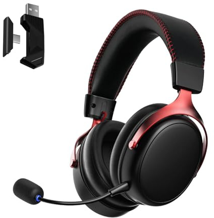 Akko Verge S9 Gaming Headset Kabellos 25ms Niedrige Latenz 270g Leicht | 53mm Treiber, Quad-Modus 2.4G Bluetooth Kabel, Mikrofon mit Geräuschreduzierung, 250H Akku, für PC PS5 PS4(Schwarz Rot)