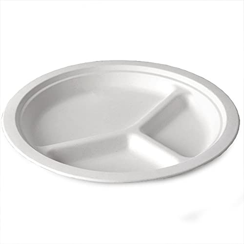 Biopac Biodegradable Sugarcane Divided 10 Plates - Pack of 125 | Eco-Friendly !
