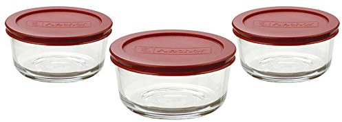 Anchor Hocking Classic Glass Food Storage Containers with Lids, Red, 2-Cup (6-Piece Set - Includes 3 Containers and 3 Lids)