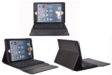 Leather Case Cover with Bluetooth Wireless Keyboard for iPad Mini (Black)