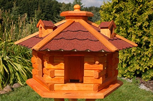 Vogelhaus Futterhaus Vogelvilla mit Solarbeleuchtung und Silo klein und Groß V16 (Rot, groß), Vogelfutterhaus