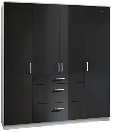 Wimex Kleiderschrank/ Drehtürenschrank Clack, (B/H/T) 180 x 198 x 58 cm, Schwarz/ Absetzung Weiß