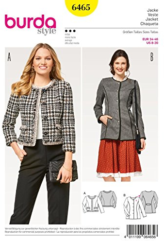 Burda B6465 Schnittmuster Jacke, Weiß, 19 x 14 x 0,5 cm