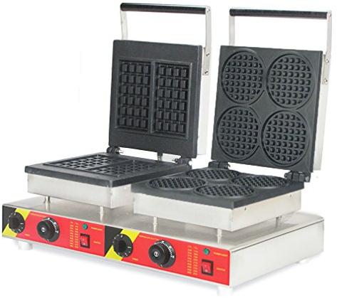 cgoldenwall NP de 572 Comercial 2 En 1, cuadriculada Que Se Máquina Gofrera Maker antiadherente de WAFFEL Tostadora Doble cabezal Waffle Baker eléctrica Belgas WAFFEL Horno 220V