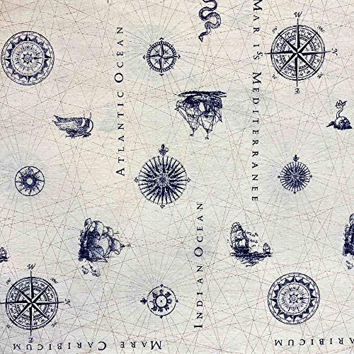 Gedruckt Canvas Dekostoff - 280 cm breite - Meterware ab 0,5 m - Preis gilt für 0,5 m | Maritim motiv - Seekarte
