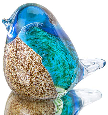 H&D Hand Blown Blue Bird Craft Paperweight,Art Glass Paperweight Gift for Christmas, Birthday Home Office Table Decor