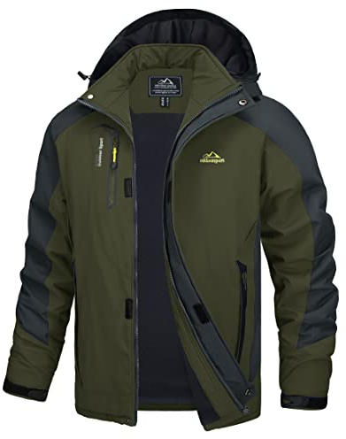 TACVASEN Herren Leichte Wasserdichte Softshell Jacke mit Abnehmbarer Kapuze, Armeegrün, DE XL