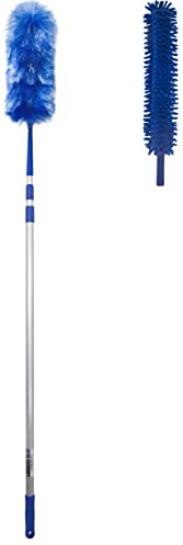 WinHux® 3.4 Metre (137) Extra Long Reach Extendable Feather and Chenille Duster Set Telescopic Handle, Bendable and Washable