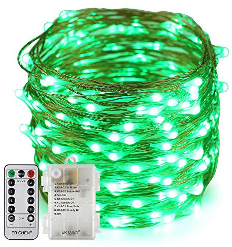 Erchen Battery Operated LED String Lights, Dimmable 66 FT 200 LED Ultra Thin Waterproof 8 Modes Timer Copper Wire Fairy Lights with 13 Key Remote Control for Indoor Outdoor Christmas Party (Green)