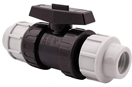 BFG MDPE PE Kugelventil, Muff, Wasserrohr, Kompressionsverschraubung | 20 mm, schwarz grau, Z0-XJLP-SXS0