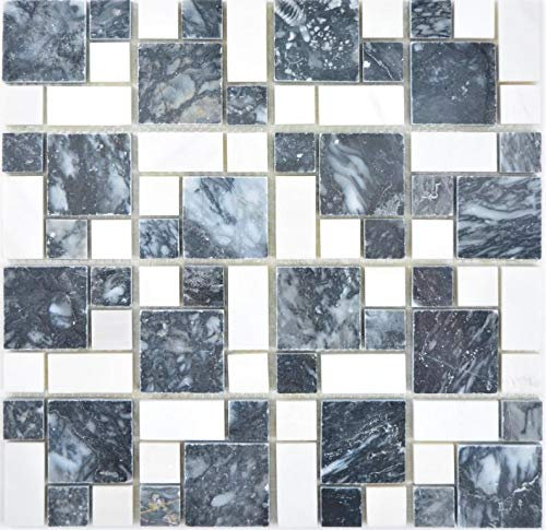 Marmor Mosaik Stein schwarz weiß Wand Boden Küche Dusche Bad Fliesenspiegel Mosaikfliese Mosaikmatte Mosaikplatte