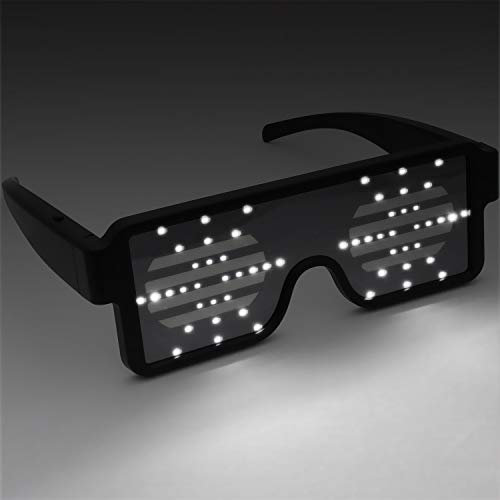 Ucult LED-Brillen blinkende leuchtende Leuchtbrille ohne Kabel wiederaufladbar mit Leuchtgrafiken & Schriften Schlagerparty Mottoparty Karneval Fasching Farbe weiss