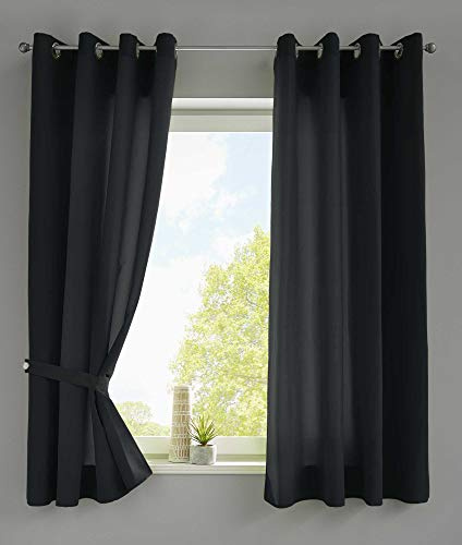 Gardinenbox 2er Set Vorhänge Schal Ösen »Berlin« HxB 175x140 cm Schwarz Blickdicht Microsatin Lichtdurchlässig Uni Matt, 20405N2