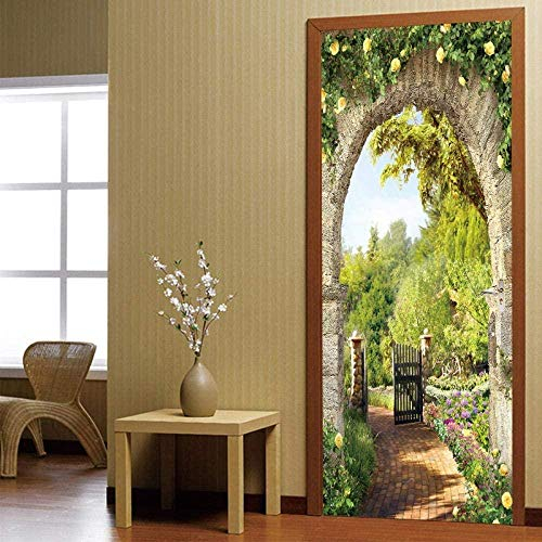 Türaufkleber 3D Grüner Garten zu Hause Türtapete Selbstklebend TürPoster - Fototapete PVC Türfolie Poster Tapete Meer Aufkleber DIY Selbstklebende Wasserdichte Tapete Wandbild -90 x 200 cm