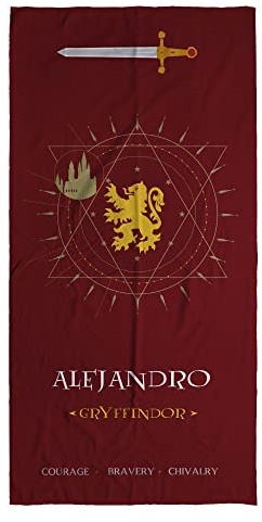 LolaPix Harry Handtuch. Strandhandtuch. Personalisierte Handtücher. Strandtuch mit Namen. Personalisierte Geschenke. Verschiedene Designs und Größen.Gryffindor