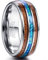 Vakki Eheringe Holz Damen Silber Herren Wolframcarbid Ringe Eingelegter Blauer Opal Geschenk für Valentinstag Weihnachts Größe 60(19.1)